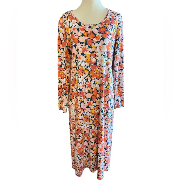 Lands' End Floral Long Sleeve Dress - Orange and Pink - Picture 1 of 2